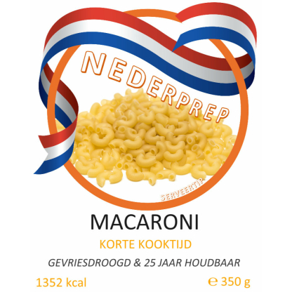 Macaroni 10 porties, 25 jaar houdbaar gevriesdroogd noodrantsoen
