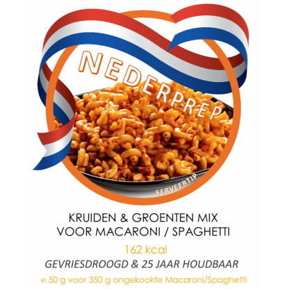 Macaroni kruiden & groente mix voor 350 g macaroni | gevriesdroogd 25 jaar houdbaar noodrantsoen | NEDERPREP