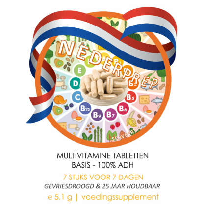Multivitaminen tabletten 100% ADH voor 7 dagen | gevriesdroogd 25 jaar houdbaar noodrantsoen | NEDERPREP