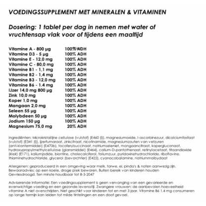 Multivitaminen tabletten 100% ADH voor 7 dagen | gevriesdroogd 25 jaar houdbaar noodrantsoen | NEDERPREP - Afbeelding 2