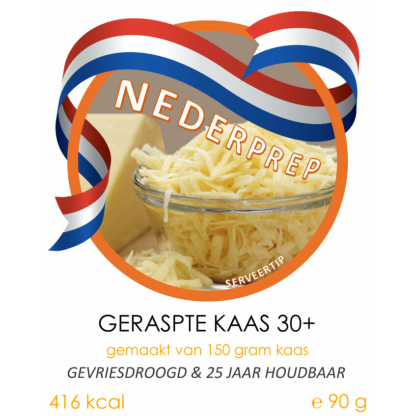 Geraspte kaas | 25 jaar houdbaar gevriesdroogd noodrantsoen | NEDERPREP
