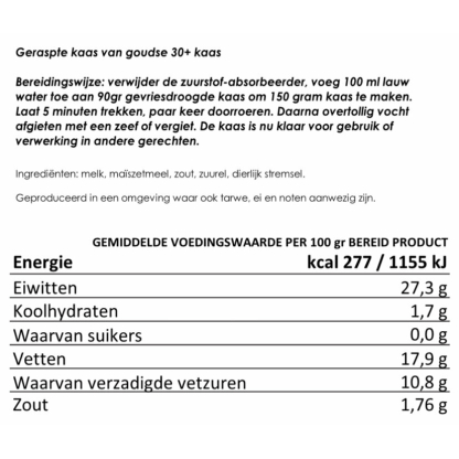 Geraspte kaas | 25 jaar houdbaar gevriesdroogd noodrantsoen | NEDERPREP - Afbeelding 2