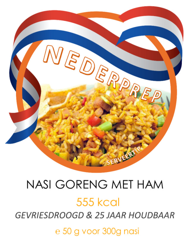 Nasi goreng met ham | 25 jaar houdbaar gevriesdroogd noodrantsoen | NEDERPREP