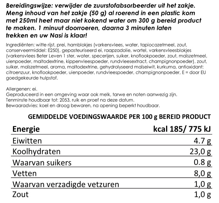 Nasi goreng met ham | 25 jaar houdbaar gevriesdroogd noodrantsoen | NEDERPREP - Afbeelding 2