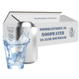 Noodrantsoen.nl drinkwater 50 jaar houdbaar, 8 Liter (Tray 24 blikken)