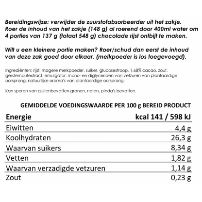 Choco Rijst ontbijt | gevriesdroogd 25jr houdbaar noodrantsoen voor noodpakket - Afbeelding 2