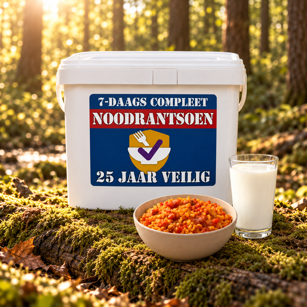 7-daagse Noodrantsoen weekbox met een bereide maaltijd in de bosstijl van Noodrantsoen