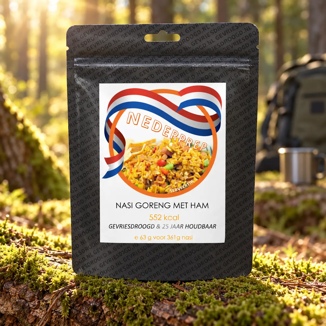 Nasi goreng met ham | 25 jaar houdbaar gevriesdroogd noodrantsoen | NEDERPREP