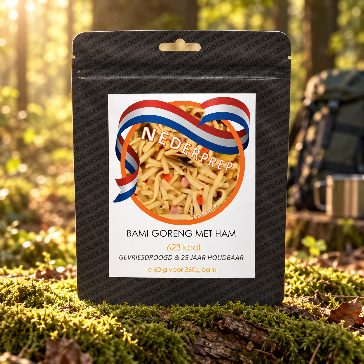 Bami goreng met ham | 25 jaar houdbaar gevriesdroogd noodrantsoen | NEDERPREP