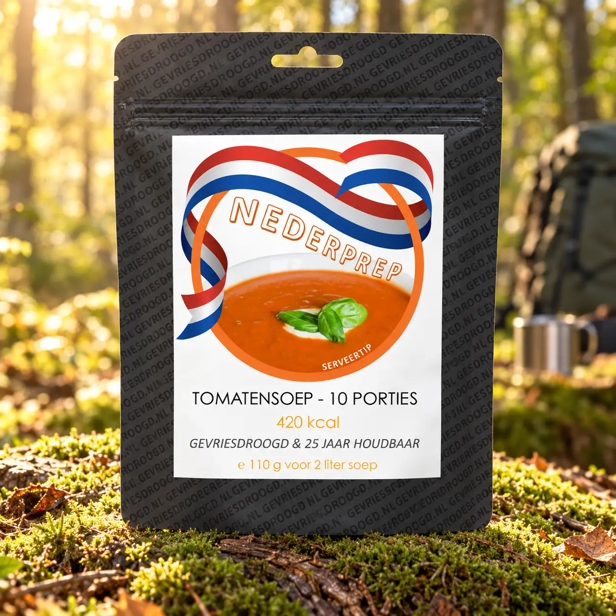 Instant tomatensoep, 10 porties | gevriesdroogd 25 jaar houdbaar noodrantsoen | NEDERPREP
