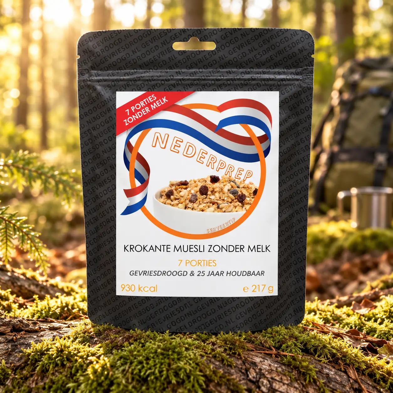Krokante muesli zonder melk | 7 porties | gevriesdroogd 25 jaar houdbaar noodrantsoen | NEDERPREP