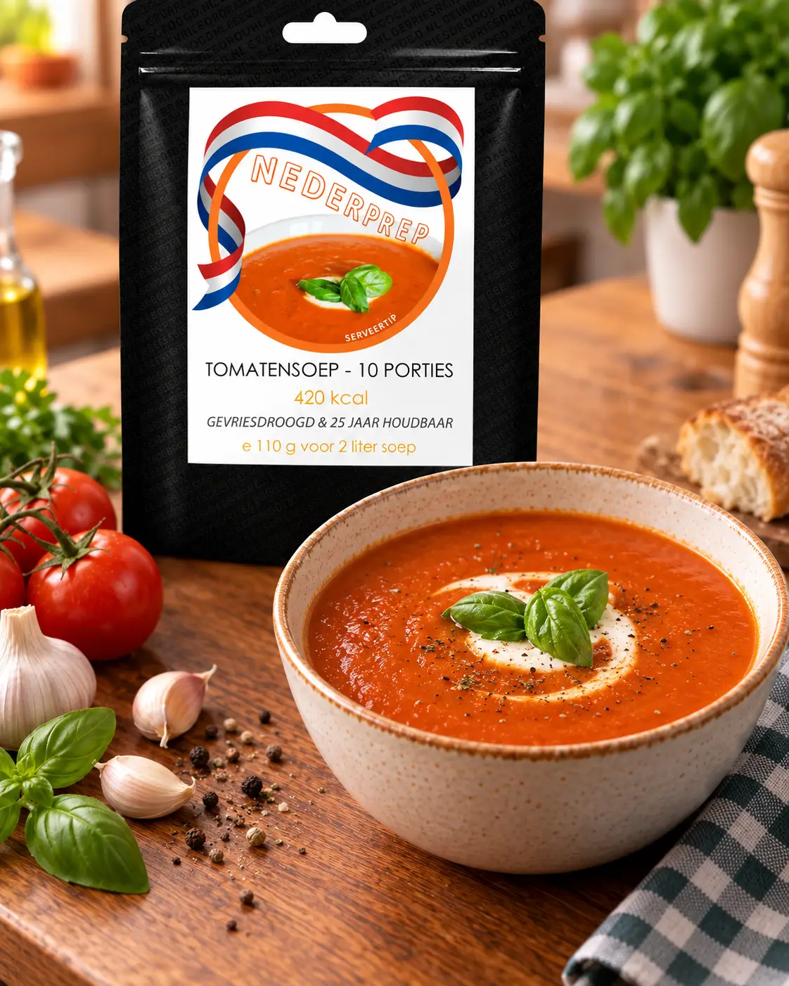 Tomatensoep — 10 porties – serveersuggestie