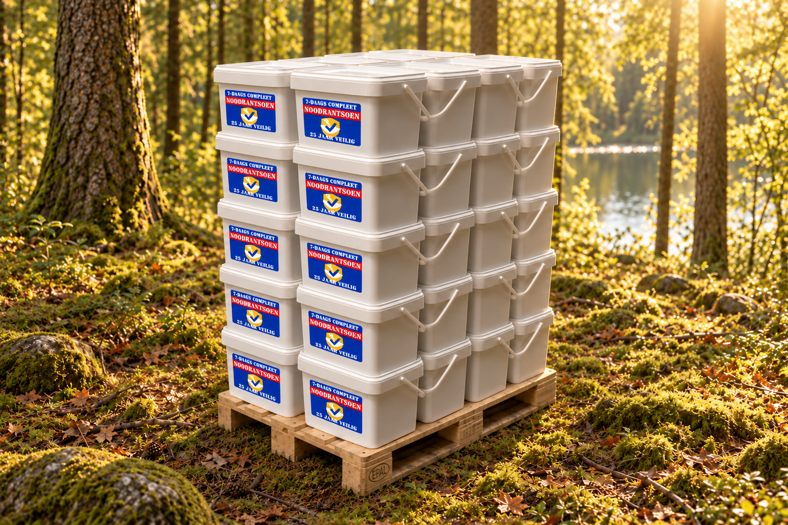 Pallet met 50 7-daagse noodrantsoenboxen