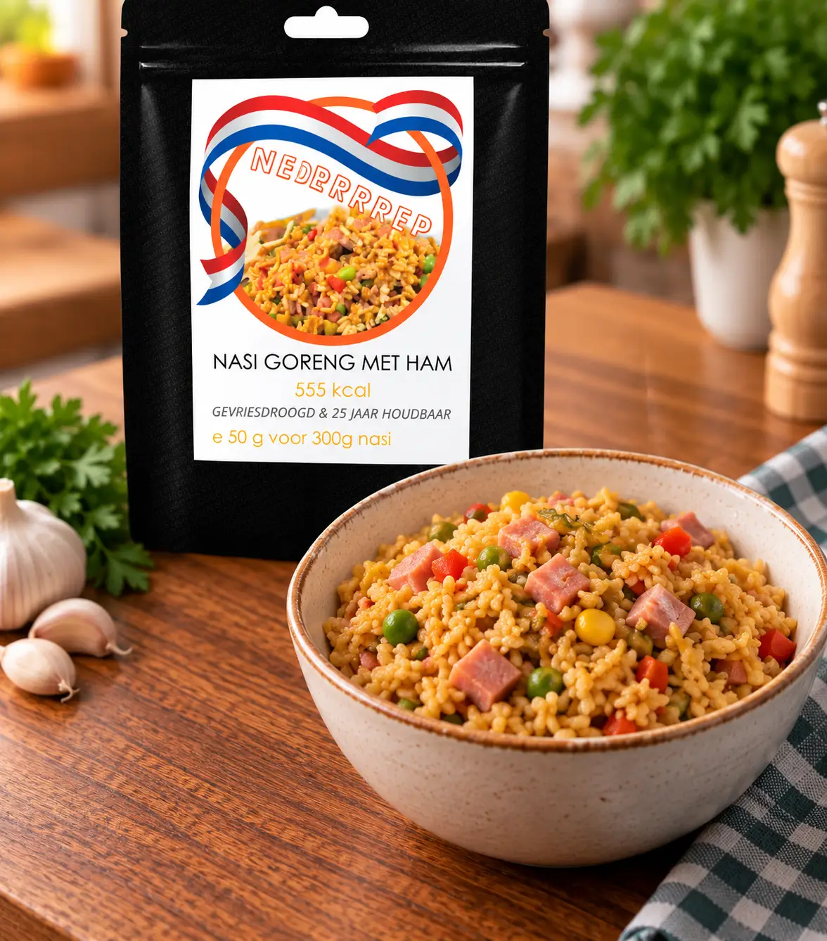Nasi goreng met ham – serveersuggestie